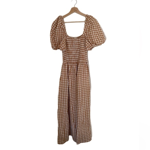 WVN Somerset Checkered Organic Cotton Puff Sleeve Maxi Dress Large Gingham - Picture 5 of 8